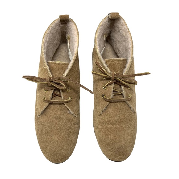 VTG Daniel Green Outdorables USA Suede Sherpa Lined Lace Up Ankle Booties Tan 6 - Picture 4 of 14